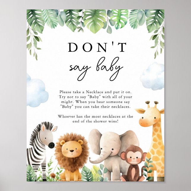 Safari Baby Shower Säg inte Baby Game Poster (Framsidan)
