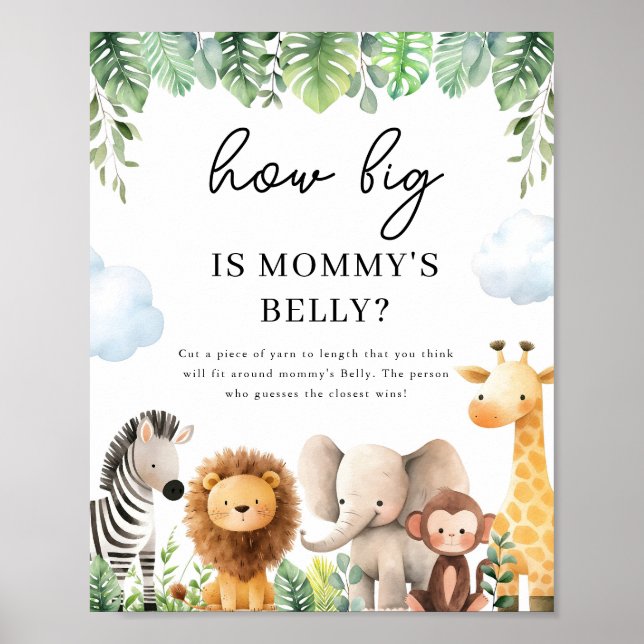Safari Baby Shower Signs - Mamma Belly Poster (Framsidan)