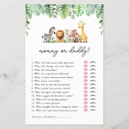 Safari Baby Shower-spel - Mamma eller pappa Flygblad