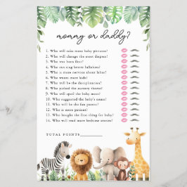 Safari Baby Shower-spel - Mamma eller pappa Flygblad