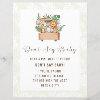 Safari Baby Shower - Spelskylt för 'Säg inte Baby'