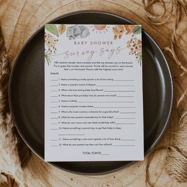 SAFARI Baby Shower Survey säger spelkort Inbjudningar (Skapare uppladdad)