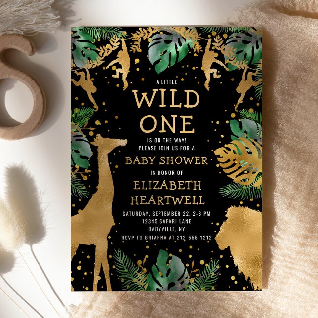 Safari Baby Shower Svart Guld Inbjudan (Skapare uppladdad)