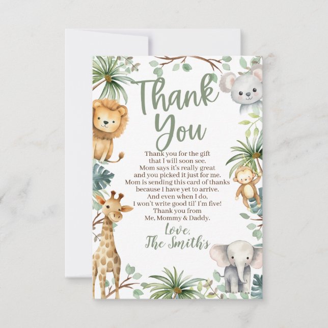 Safari Baby Shower Tack för att du tog ett kort. (Framsida)