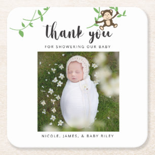 Safari Baby Shower Tack Jungle Animals Underlägg Papper Kvadrat