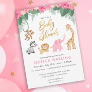 Safari Baby Shower-tema med söt baby djur Inbjudningar