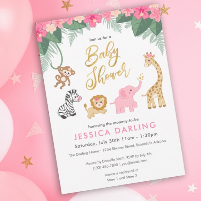 Safari Baby Shower-tema med söt baby djur Inbjudningar (Skapare uppladdad)