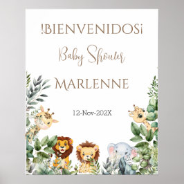 Safari Baby Shower Välkomstskylt för flicka Poster