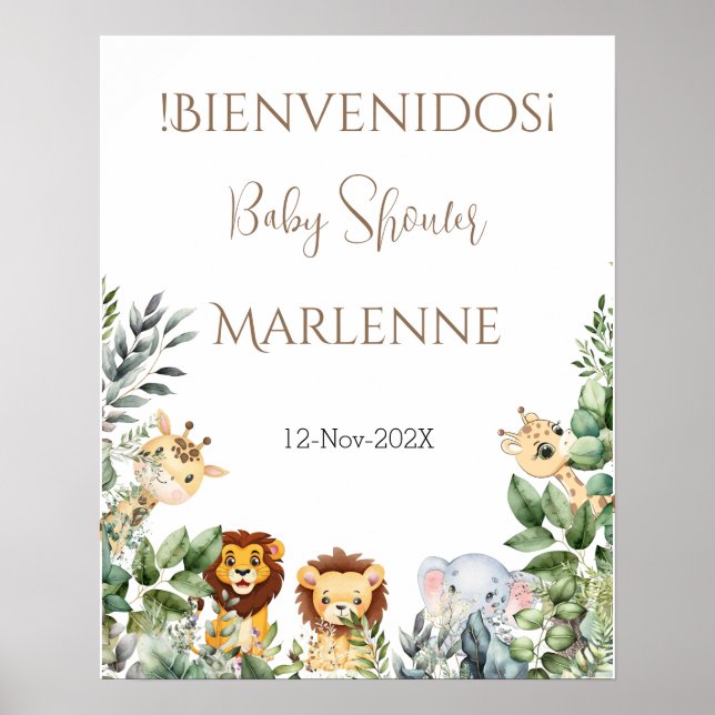 Safari Baby Shower Välkomstskylt för flicka Poster (Framsidan)