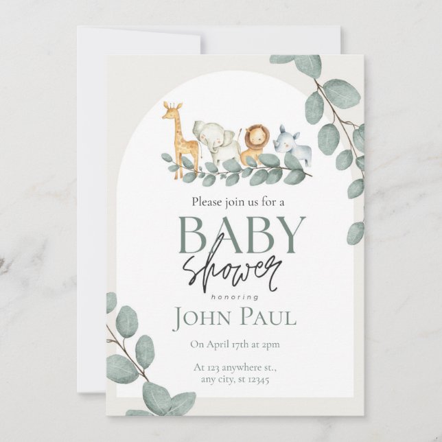 Safari Baby Shower Watercolor Background  Inbjudningar (Framsida)