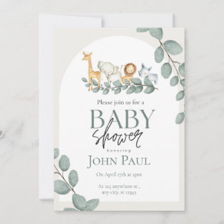 Safari Baby Shower Watercolor Bakgrund Inbjudningar