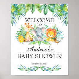 Safari Baby Shower Welcome Sign, Safari-djur Poster