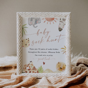 SAFARI Baby Sock Hunt Baby Shower Game Sign Poster