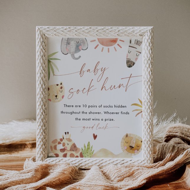 SAFARI Baby Sock Hunt Baby Shower Game Sign Poster (Skapare uppladdad)
