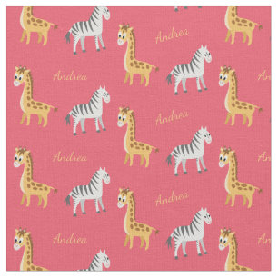 Safari Baby Zebrors och Giraffes anpassade namn Fa Tyg