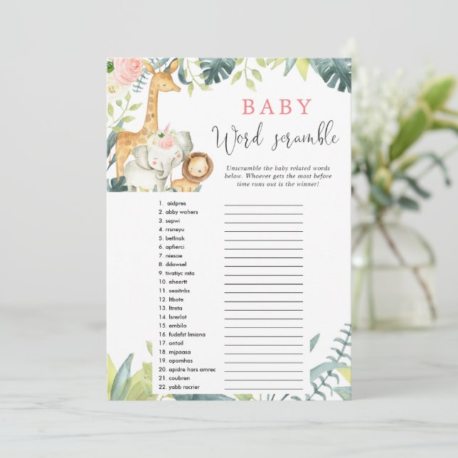 Safari babyduschspel i baby ord inbjudningar (Stående Fram)