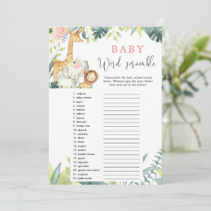 Safari babyduschspel i baby ord inbjudningar