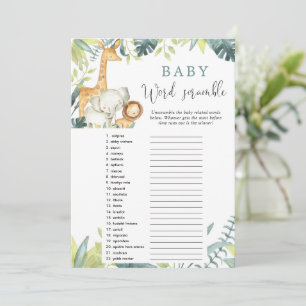 Safari babyduschspel i baby ord inbjudningar