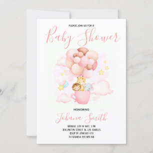 Safari Ballon Rosa Cute Baby Shower-inbjudan Inbjudningar