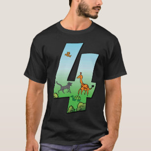Safari Birthday Boy 4th Kids Giraffe Animal Number T Shirt