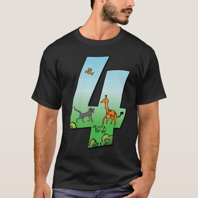 Safari Birthday Boy 4th Kids Giraffe Animal Number T Shirt (Framsida)