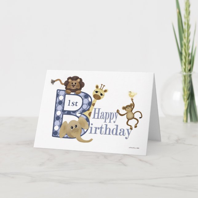 Safari Birthday i Blue Template Kort (Framsida)