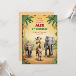 Safari Birthday Investigation Guld Jungle Animals Inbjudningar