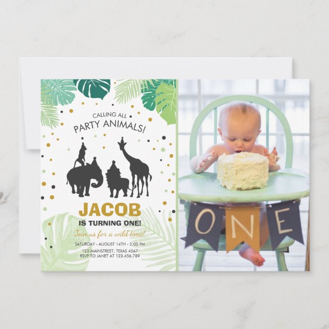 Safari Birthday Investigation Zoo Vild Jungle anim Inbjudningar (Framsida)