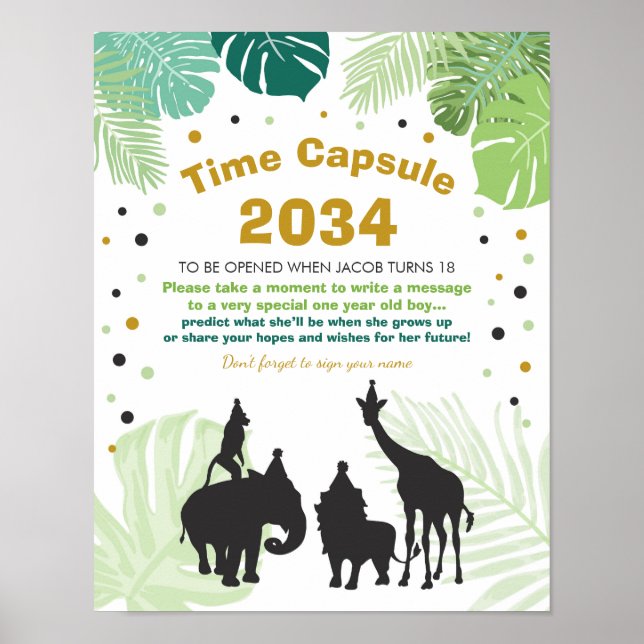 Safari Birthday Time Capsule Zoo boy Jungle party Poster (Framsidan)