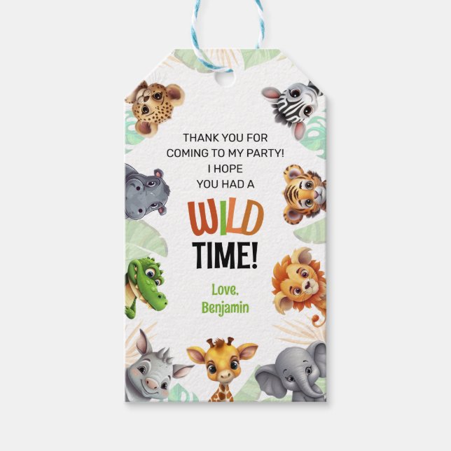 Safari Birthday Vild Time Tack Presentetikett (Framsidan)