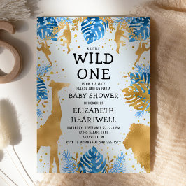 Safari Blue Gold Pojke Baby Shower Inbjudningar