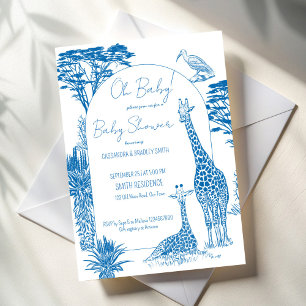 Safari Blue toile giraffe babydusch Inbjudningar