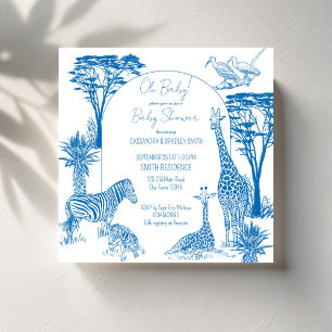 Safari Blue toile giraffe babydusch Inbjudningar