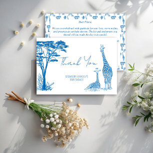 Safari Blue toile giraffe babydusch Tack Kort