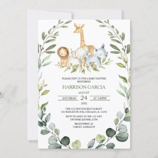 Safari Boy Jungle Animals Baby Shower Inbjudningar