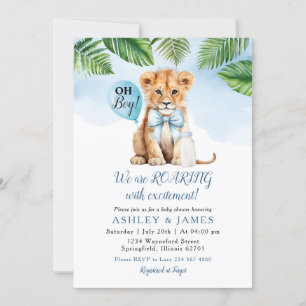 Safari Boy Lejon Greenery Baby Shower Bow tie Inbjudningar