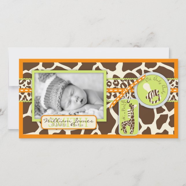 Safari Boy Orange Photo Card Meddelande (Framsida)