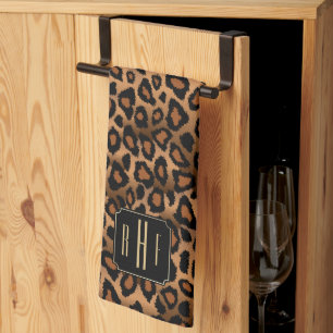 Safari Brown Leopard - Monogram Kitchen Towel Kökshandduk