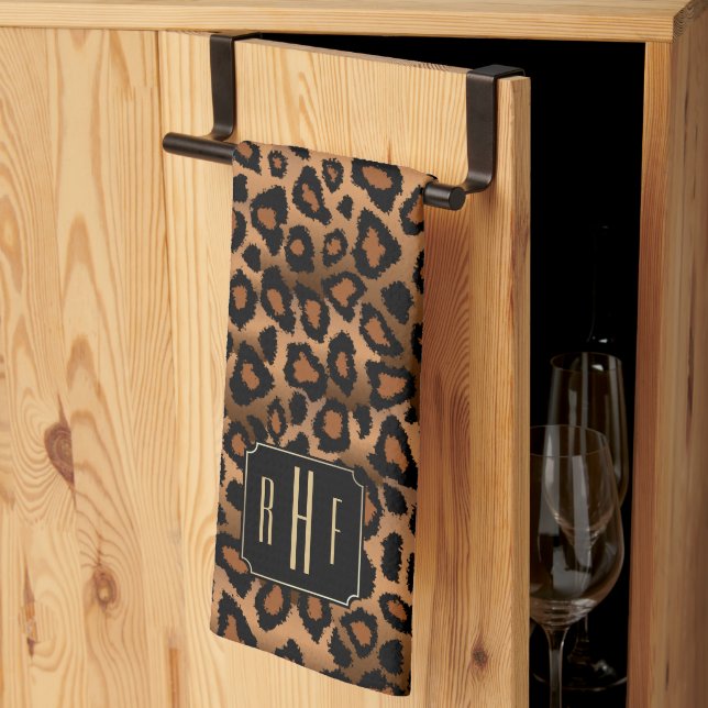 Safari Brown Leopard - Monogram Kitchen Towel Kökshandduk (Thirds Fold)