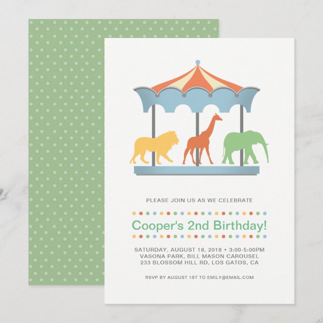 Safari Carousel Birthday-inbjudan Inbjudningar (Fram/baksida)