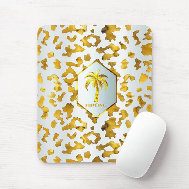 Safari Chic Lyx Guld & Vit Djurtryck Musmattor (Med mus)