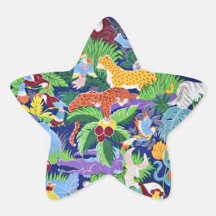 Safari, Colorful Animal Mönster, Stjärnformat Klistermärke