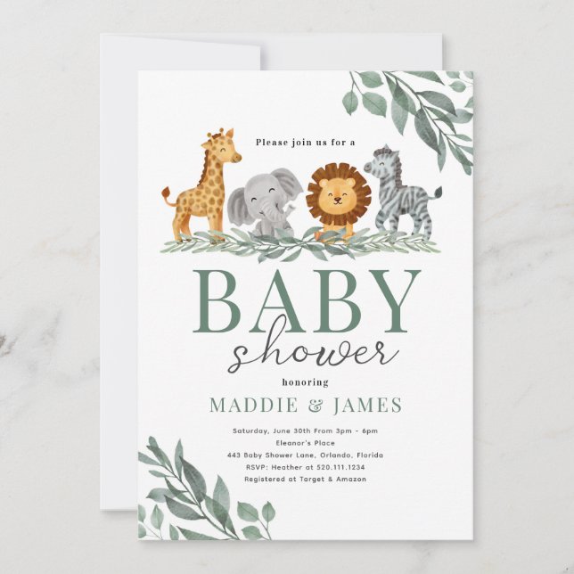 Safari Cute Animals Baby Shower-inbjudan Inbjudningar (Framsida)