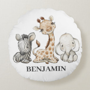 Safari Cute Animals Kids Rund Kudde