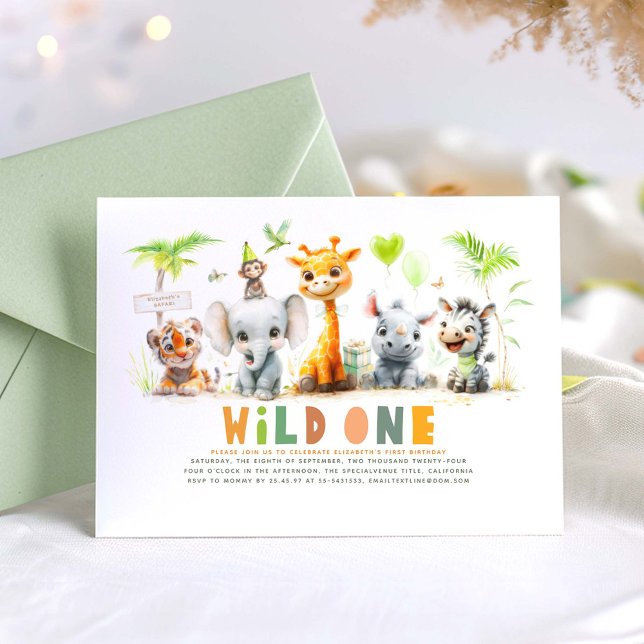 Safari Cute Baby djur födelsedag Inbjudningar (Safari Birthday Invitations)