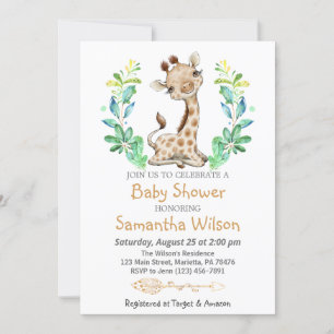 Safari Cute Baby Giraffe Vild Baby Shower Inbjudningar