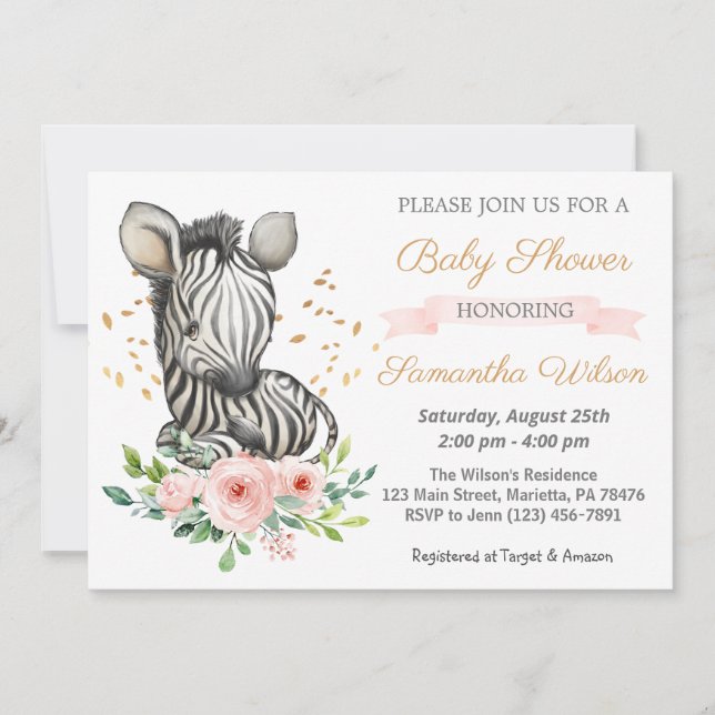 Safari Cute Baby Zebra Vild Baby Shower-inbjudan Inbjudningar (Framsida)