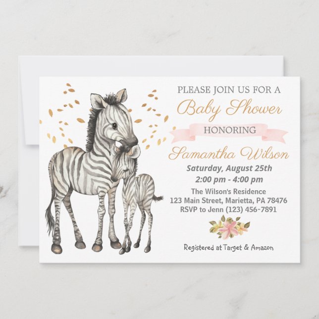 Safari Cute Baby Zebra Vild Baby Shower Inbjudningar (Framsida)