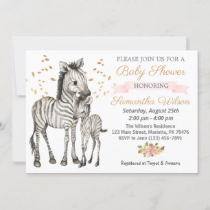 Safari Cute Baby Zebra Vild Baby Shower Inbjudningar