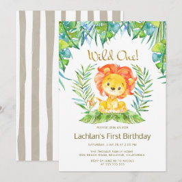 Safari Cute Lejon Vild En första födelsedag Party Inbjudningar